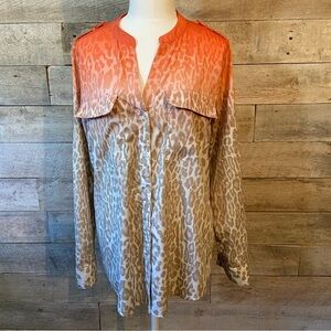 Calvin Klein animal print ombré roll tab button‎ up blouse in size medium